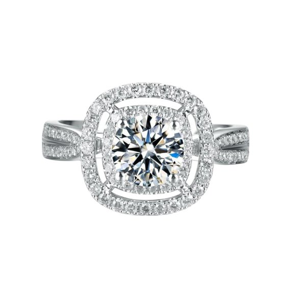 Round Zircon Double Layer Square Classic Engagement Ring for Women, L199 - Picture 4 of 11